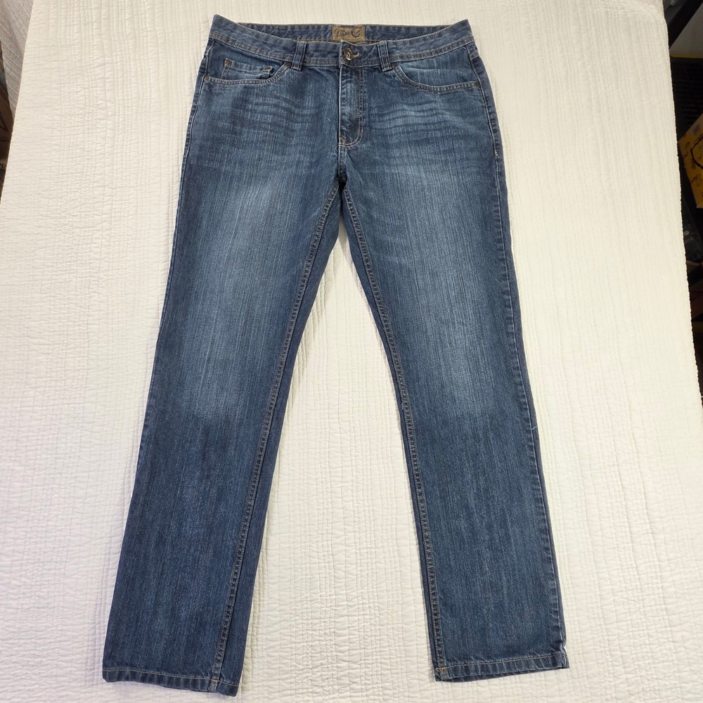 Jeans Co Mens Straight Leg Denim Pants Medium Wash Blue Casual Trousers 36x32